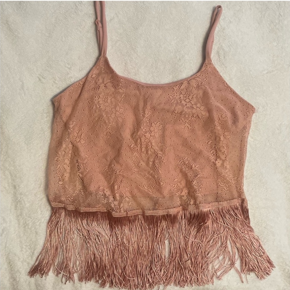 Elegant Pink Lace Fringe Top